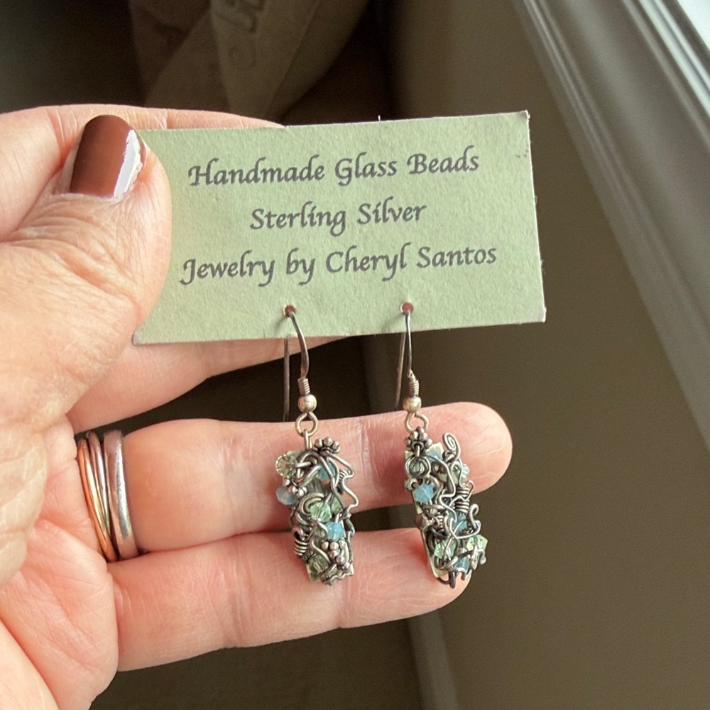 Sterling Silver Earrings with Green Accents